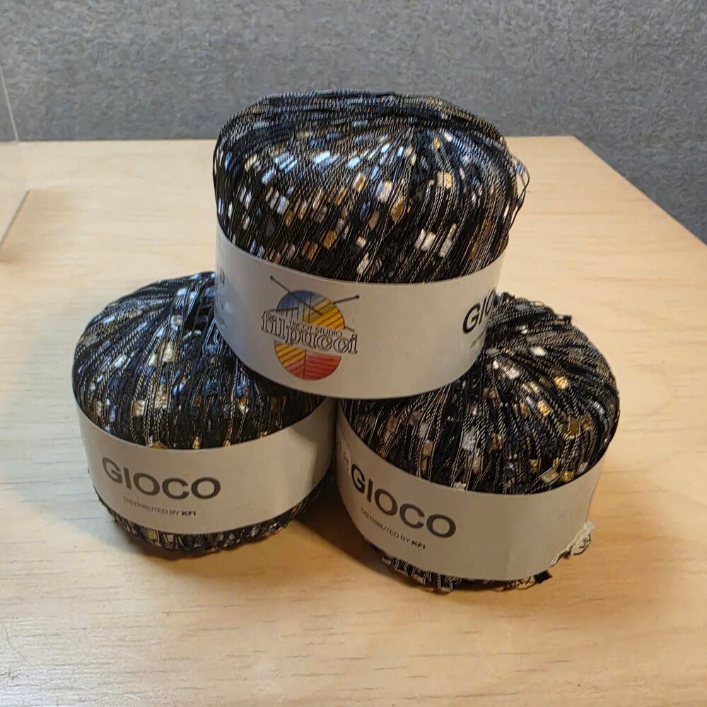 Filpucci Tricot Studio Gioco Yarn KFI Black Metallic Gold Silver 3 Skeins